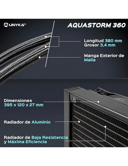 Unyka Aquastorm 360 ARGB Kit de Refrigeración Líquida 360mm Negro