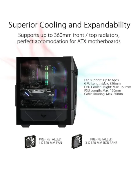 Asus TUF Gaming GT301 Cristal Templado USB 3.2