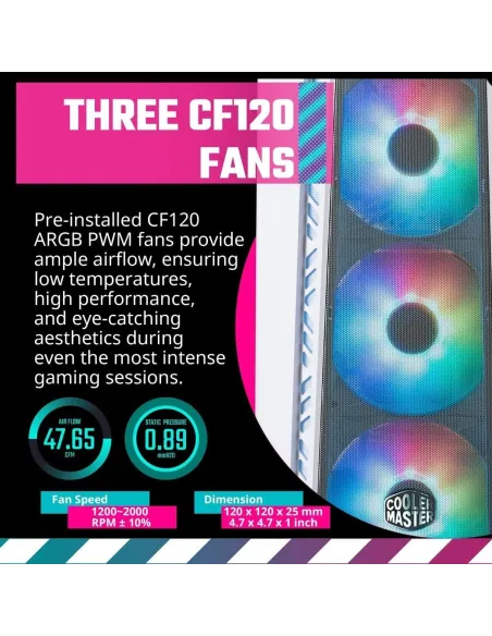 Cooler Master MasterBox MB520 Mesh Midi Tower ARGB Cristal Templado USB-C/3.2 Blanca