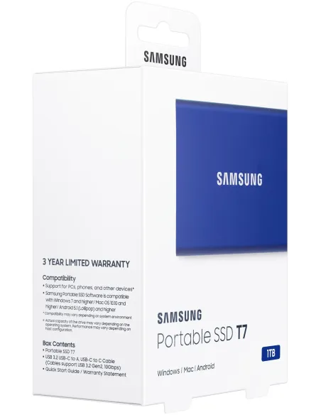 Samsung T7 Disco Duro SSD PCIe NVMe USB 3.2 1TB Azul