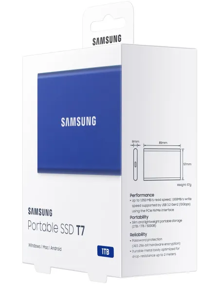 Samsung T7 Disco Duro SSD PCIe NVMe USB 3.2 1TB Azul