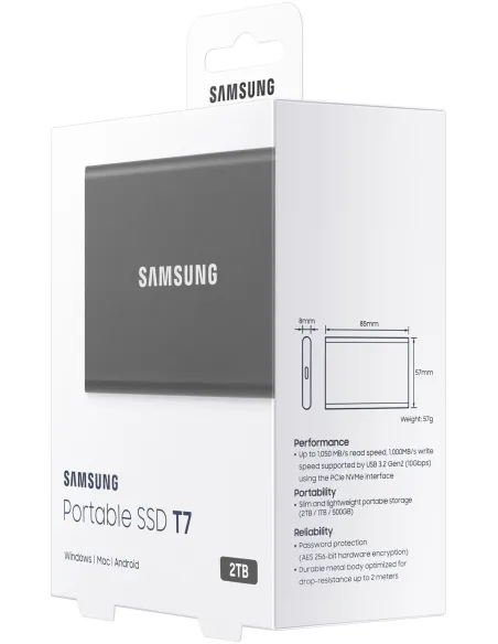 Samsung T7 Touch Disco Duro Externo SSD 2TB USB 3.2 Gris