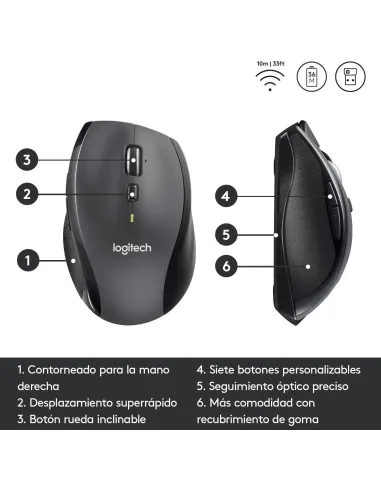 Logitech M705 Marathon Mouse Ratón Inalámbrico 1000 DPI Gris