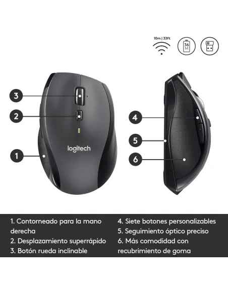 Logitech M705 Marathon Mouse Ratón Inalámbrico 1000 DPI Gris