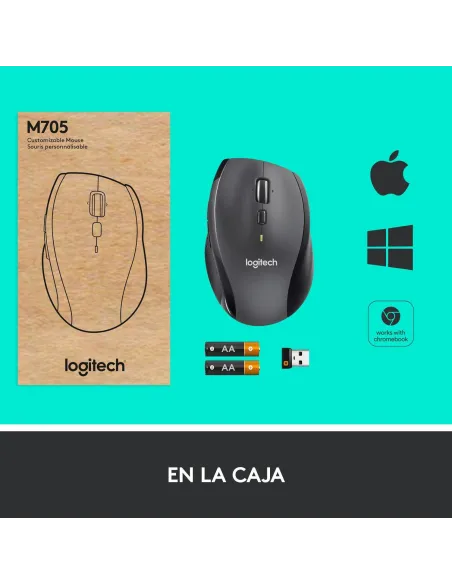 Logitech M705 Marathon Mouse Ratón Inalámbrico 1000 DPI Gris