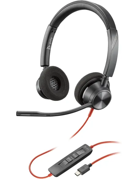 Poly Blackwire 3320 Auriculares Estéreo USB-C Negros + Adaptador de USB-C a USB-A