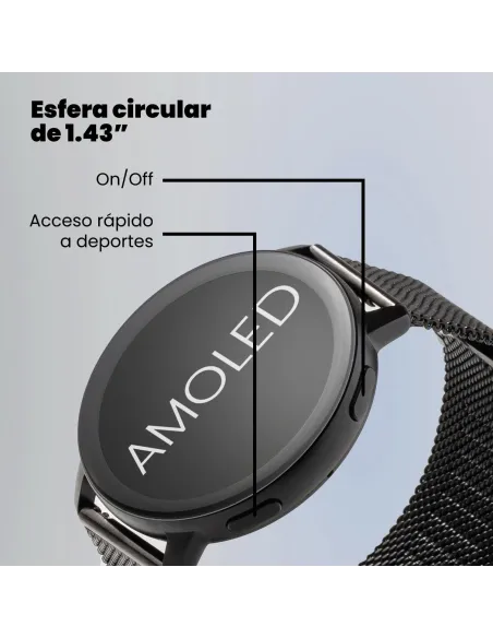 SPC Smartee Duo Classic 9652N Smartwatch AMOLED1.43" con Correa Metálica Negro