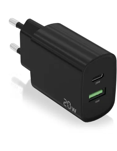 Aisens A110-0755 Cargador USB-A/USB-C 20W Negro