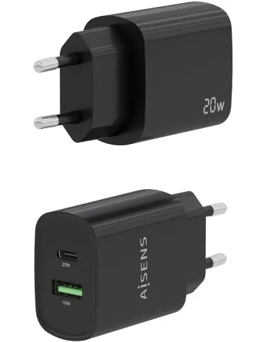 Aisens A110-0755 Cargador USB-A/USB-C 20W Negro