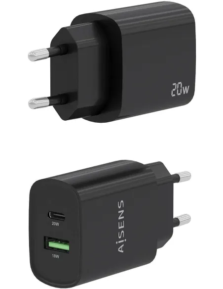 Aisens A110-0755 Cargador USB-A/USB-C 20W Negro