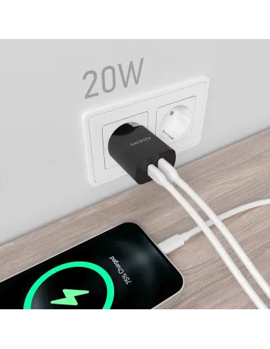 Aisens A110-0755 Cargador USB-A/USB-C 20W Negro