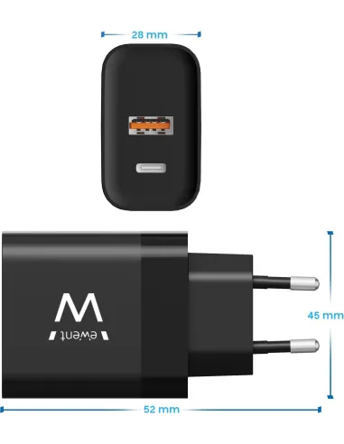 Ewent EW1327 Cargador USB-A/USB-C 45W Negro