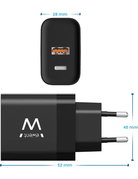 Ewent EW1327 Cargador USB-A/USB-C 45W Negro