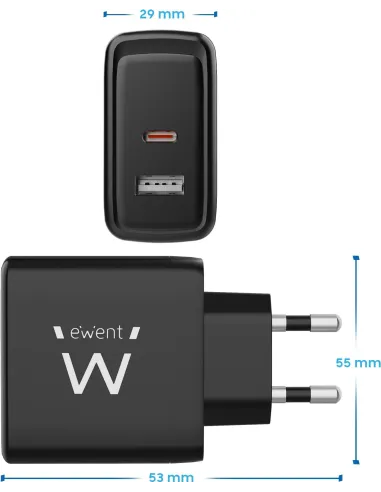 Ewent EW1330 Cargador USB-A/USB-C 65W Negro