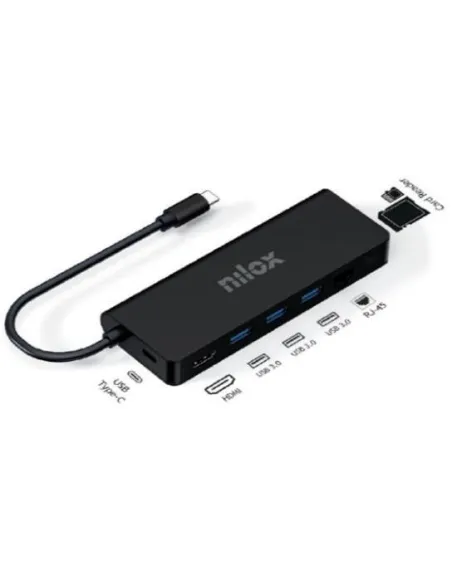 Nilox NXDSUSBC04 Docking Station USB-C a 8 Puertos USB-A/USB-C/RJ-45/HDMI/SD/microSD Negro