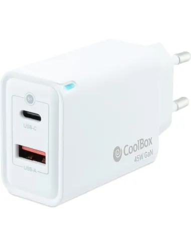 Coolbox COO-CUP-45CA Cargador USB-A y USB-C 45 W Blanco