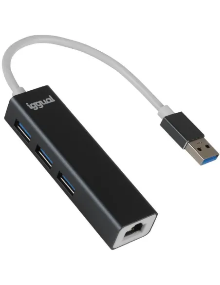 iggual IGG319260 Hub 4 en 1 USB-A/3xUSB 3.0/RJ45 Gigabit Gris