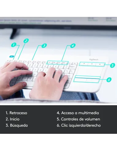 Logitech K400 Plus Teclado Inalámbrico con TouchPad Blanco