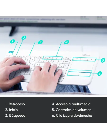 Logitech K400 Plus Teclado Inalámbrico con TouchPad Blanco