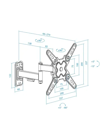 TooQ LP1344TN-B Soporte para Pared Inclinable y Giratorio 13"-43" Máx. 20Kg Negro