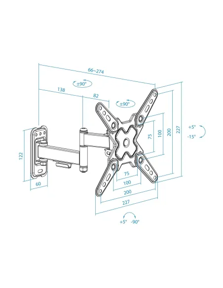 TooQ LP1344TN-B Soporte para Pared Inclinable y Giratorio 13"-43" Máx. 20Kg Negro
