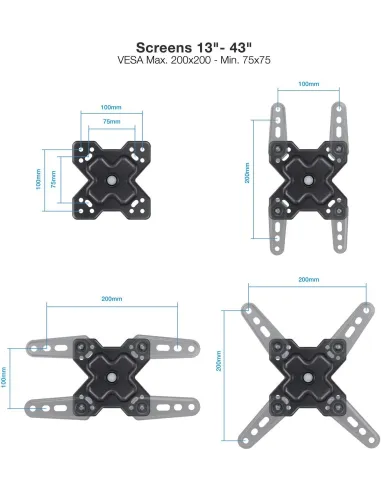 TooQ LP1345TN-B Soporte para Pared Inclinable y Giratorio 13"-43" Máx. 20Kg Negro
