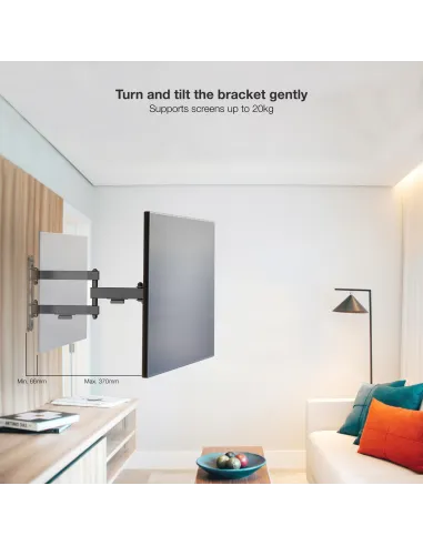 TooQ LP1345TN-B Soporte para Pared Inclinable y Giratorio 13"-43" Máx. 20Kg Negro