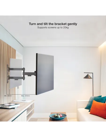 TooQ LP1345TN-B Soporte para Pared Inclinable y Giratorio 13"-43" Máx. 20Kg Negro