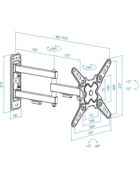 TooQ LP1345TN-B Soporte para Pared Inclinable y Giratorio 13"-43" Máx. 20Kg Negro
