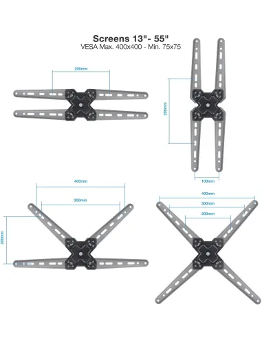TooQ LP1355TN-B Soporte para Pared Inclinable y Giratorio 13"-55" Máx. 25Kg Negro