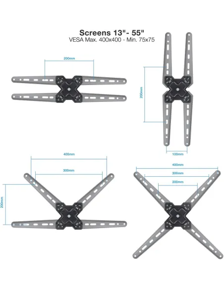 TooQ LP1355TN-B Soporte para Pared Inclinable y Giratorio 13"-55" Máx. 25Kg Negro