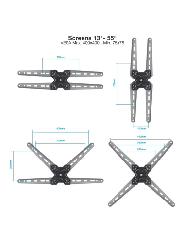 TooQ LP1356TN-B Soporte para Pared Inclinable y Giratorio 13"-55" Máx. 25Kg Negro