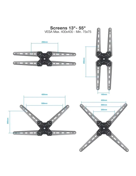 TooQ LP1356TN-B Soporte para Pared Inclinable y Giratorio 13"-55" Máx. 25Kg Negro
