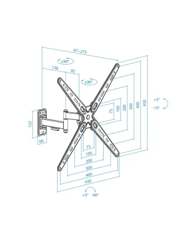 TooQ LP1356TN-B Soporte para Pared Inclinable y Giratorio 13"-55" Máx. 25Kg Negro