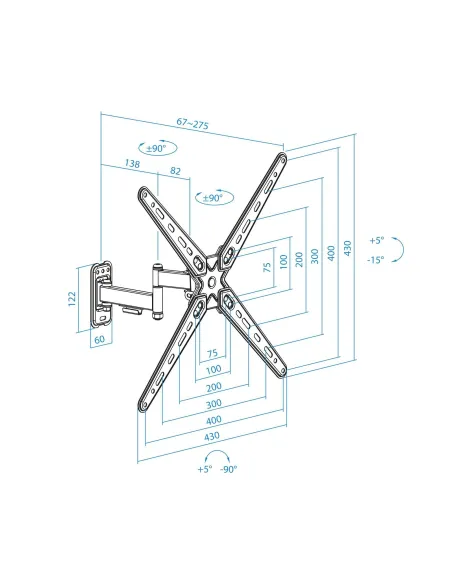 TooQ LP1356TN-B Soporte para Pared Inclinable y Giratorio 13"-55" Máx. 25Kg Negro