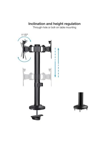 TooQ DB1132TN-B Soporte de Mesa Inclinable y Rotatorio para 2 Pantallas 17"-32" Máx. 16 Kg Negro