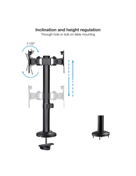 TooQ DB1132TN-B Soporte de Mesa Inclinable y Rotatorio para 2 Pantallas 17"-32" Máx. 16 Kg Negro