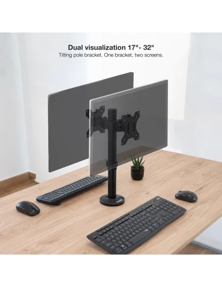 TooQ DB1132TN-B Soporte de Mesa Inclinable y Rotatorio para 2 Pantallas 17"-32" Máx. 16 Kg Negro