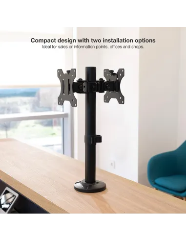 TooQ DB1132TN-B Soporte de Mesa Inclinable y Rotatorio para 2 Pantallas 17"-32" Máx. 16 Kg Negro
