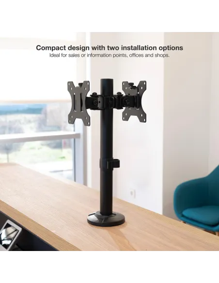 TooQ DB1132TN-B Soporte de Mesa Inclinable y Rotatorio para 2 Pantallas 17"-32" Máx. 16 Kg Negro