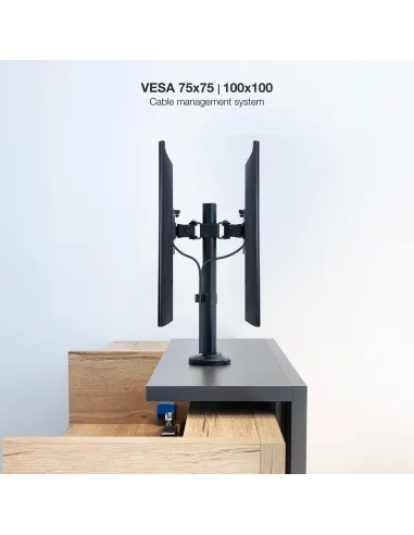 TooQ DB1132TN-B Soporte de Mesa Inclinable y Rotatorio para 2 Pantallas 17"-32" Máx. 16 Kg Negro