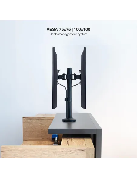 TooQ DB1132TN-B Soporte de Mesa Inclinable y Rotatorio para 2 Pantallas 17"-32" Máx. 16 Kg Negro