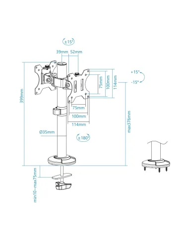 TooQ DB1132TN-B Soporte de Mesa Inclinable y Rotatorio para 2 Pantallas 17"-32" Máx. 16 Kg Negro
