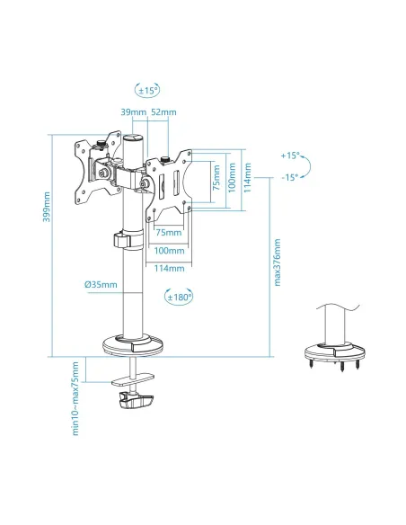 TooQ DB1132TN-B Soporte de Mesa Inclinable y Rotatorio para 2 Pantallas 17"-32" Máx. 16 Kg Negro