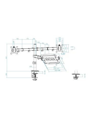 TooQ DB1202TN-B Soporte de Mesa para 2 Pantallas 17"-32" Máx 27 Kg Negro