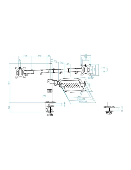 TooQ DB1202TN-B Soporte de Mesa para 2 Pantallas 17"-32" Máx 27 Kg Negro