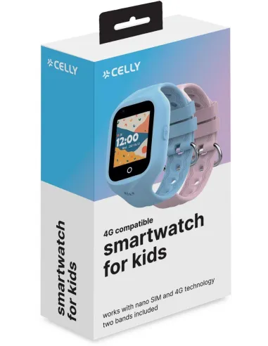 Celly Kidswatch 4G Reloj Smartwatch para Niños 2 Correas Rosa y Azul