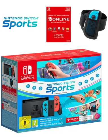 Nintendo Switch + Nintendo Switch Sports + Cinta Pierna + Suscripción 12 Meses Nintendo Switch Online