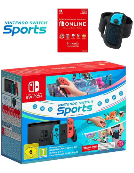 Nintendo Switch + Nintendo Switch Sports + Cinta Pierna + Suscripción 12 Meses Nintendo Switch Online