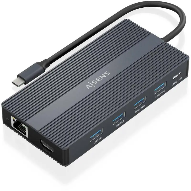 Aisens ASUC-12P017-GR Docking Station 12 En 1 USB-C a 2xHDMI/1xDisplayport/1xRJ45/4xUSB-A/1xUSB-C/1xUSB-C/1xSD/1xMicro SD Gris